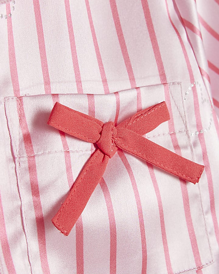 Mini Girls Pink Stripe Satin Pyjamas