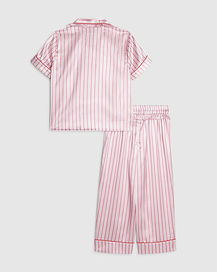 Mini Girls Pink Stripe Satin Pyjamas