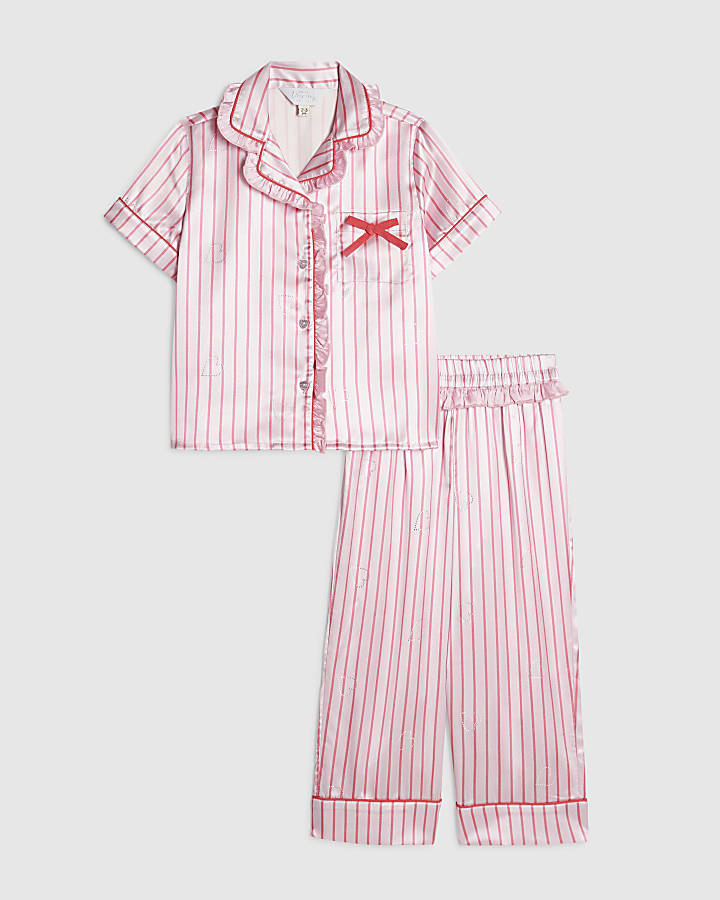 Mini Girls Pink Stripe Satin Pyjamas