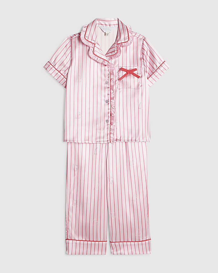 Mini Girls Pink Stripe Satin Pyjamas
