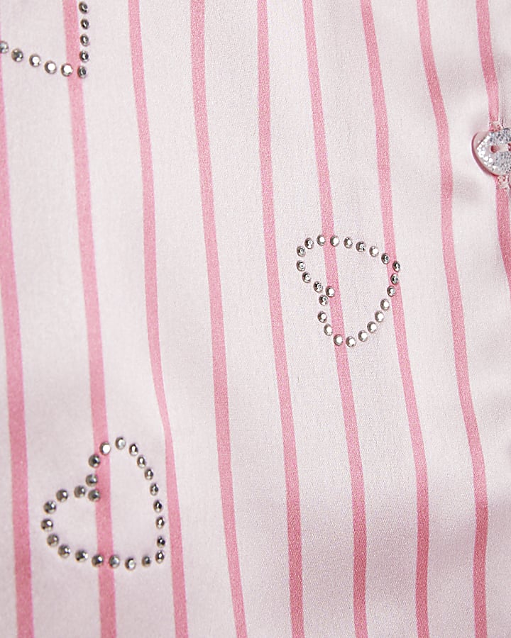 Girls Pink Satin Striped Heart Pyjamas