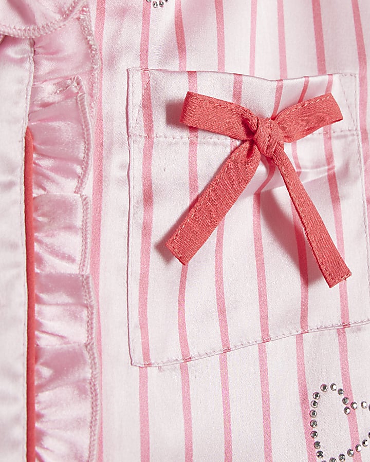 Girls Pink Satin Striped Heart Pyjamas
