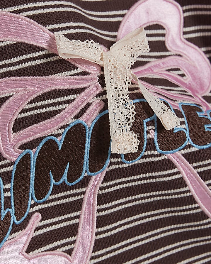 Girls Brown Bow Striped Pyjamas Set