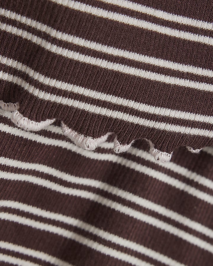 Girls Brown Bow Striped Pyjamas Set