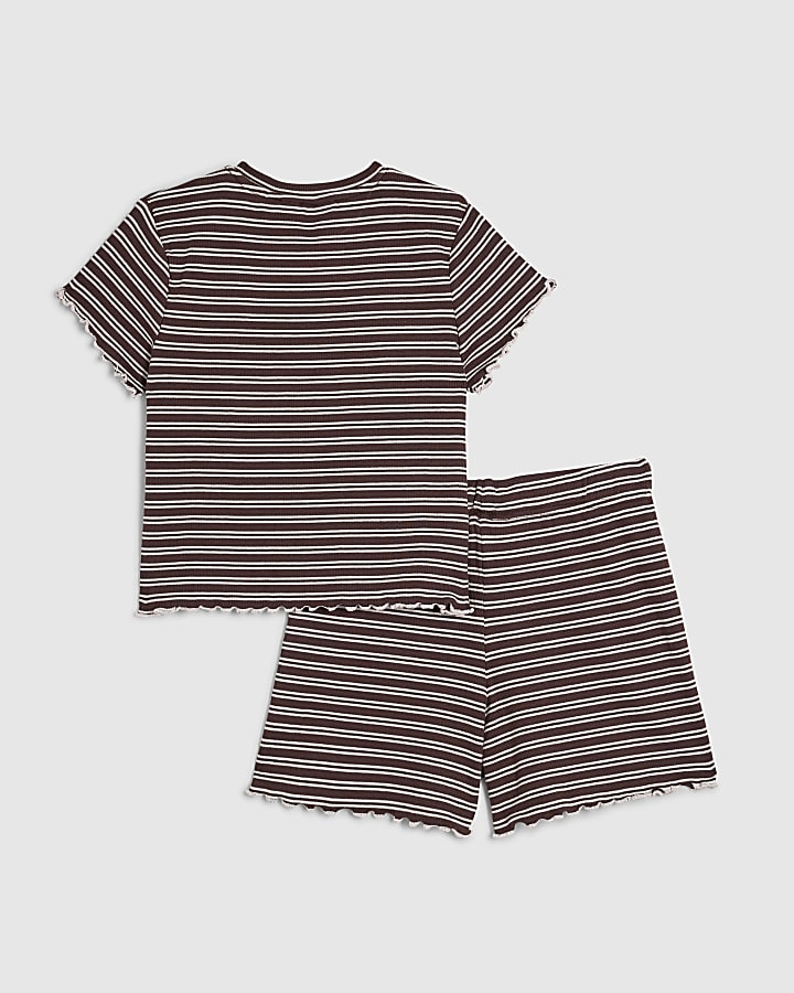 Girls Brown Bow Striped Pyjamas Set