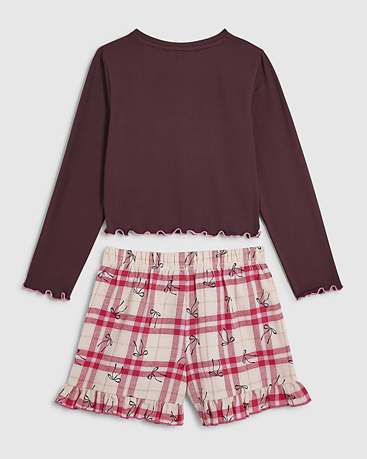 Girls Burgundy West Coast Check Pyjamas Set