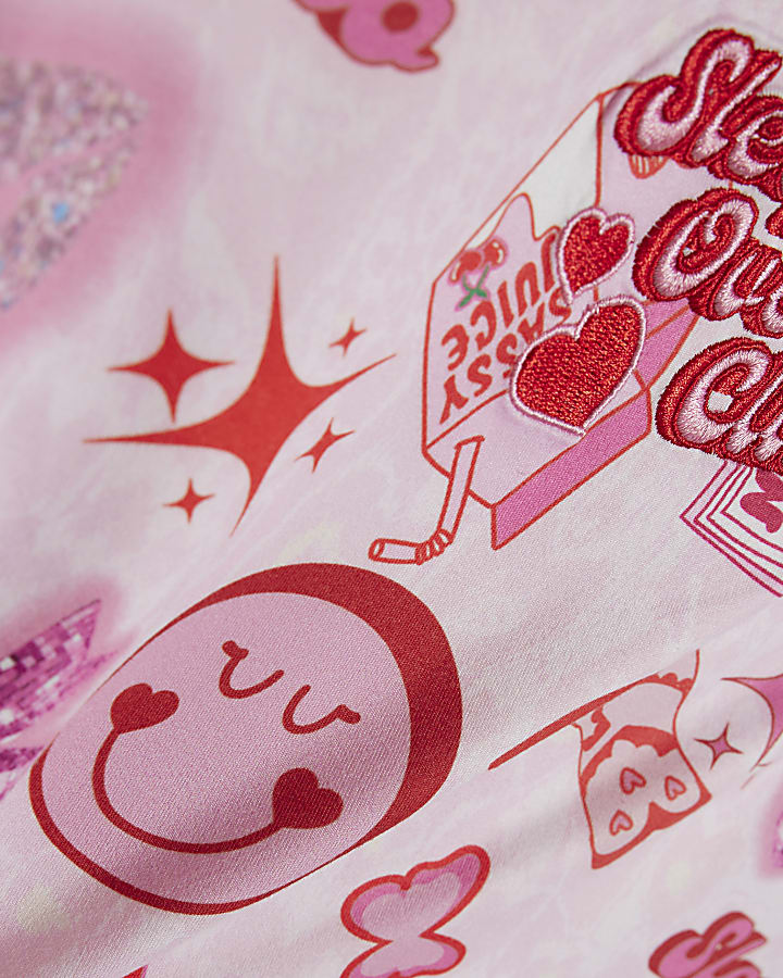 Girls Pink Glitter Graffiti Pyjamas Set