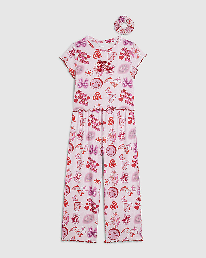 Girls Pink Glitter Graffiti Pyjamas Set