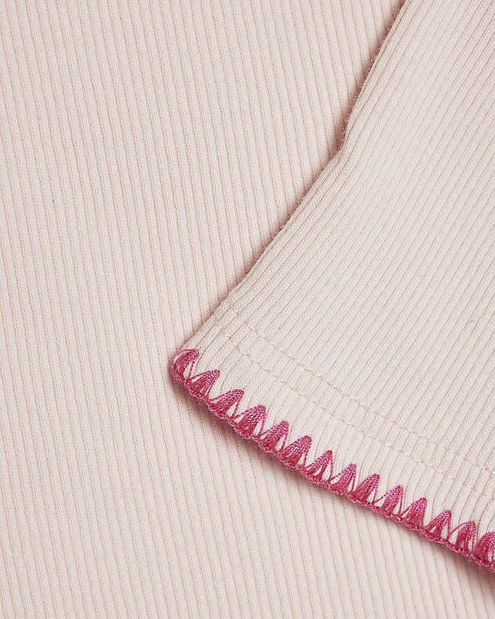 Girls Pink Whipstitch Long Sleeve Top