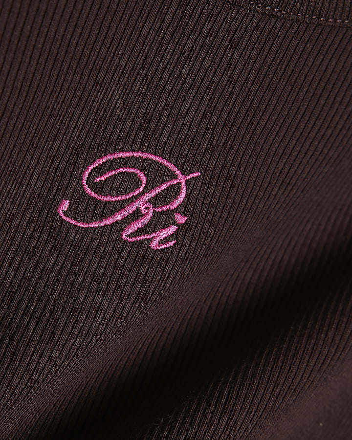 Girls Brown Whipstitch Long Sleeve Top