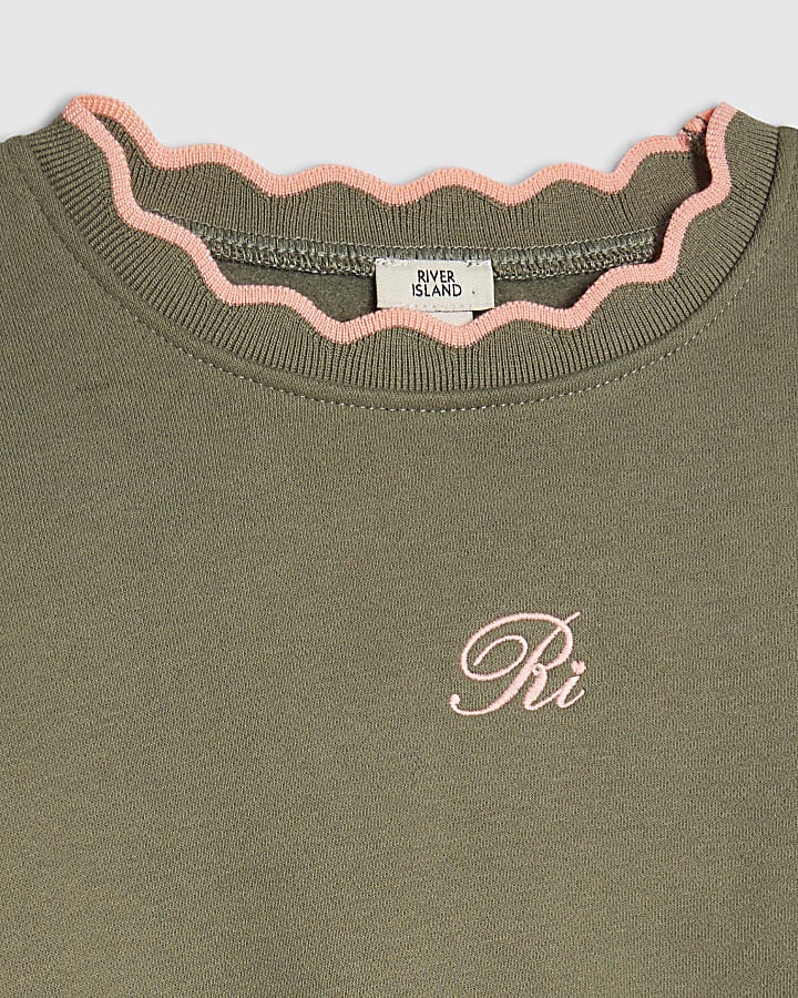 Girls Khaki Scallop Edge RI Sweatshirt