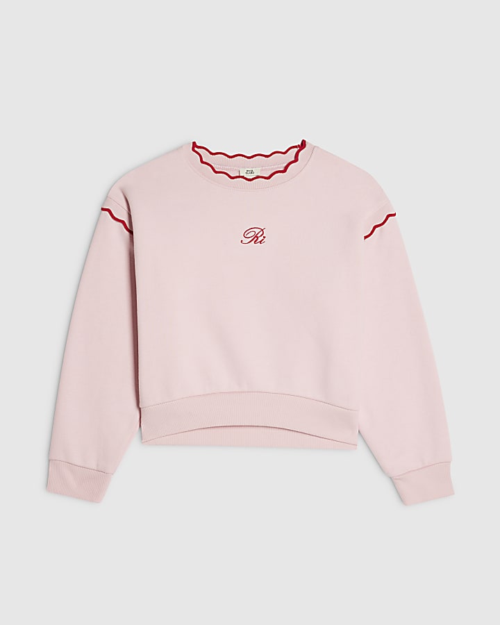 Girls Pink Scallop Edge RI Sweatshirt