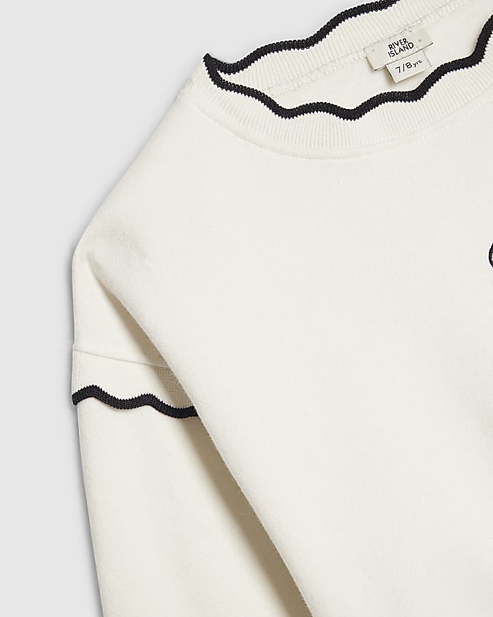 Girls Cream Scallop Edge RI Sweatshirt