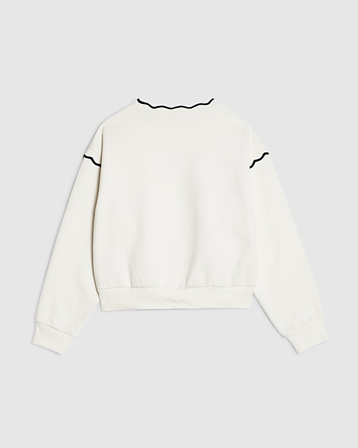 Girls Cream Scallop Edge RI Sweatshirt
