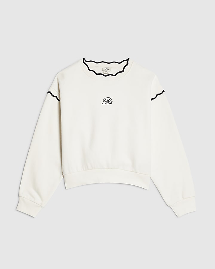 Girls Cream Scallop Edge RI Sweatshirt