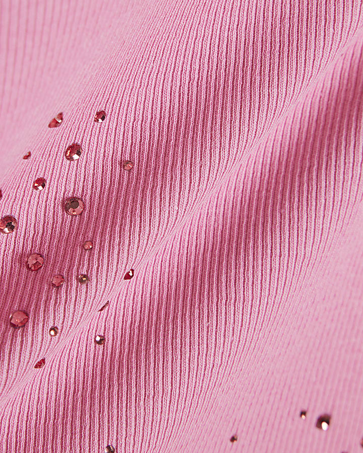 Girls Pink Scattered Embellished T-Shirt