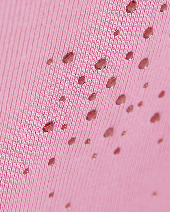 Girls Pink Scattered Embellished T-Shirt