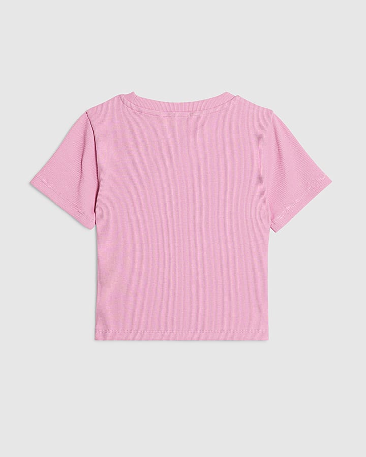 Girls Pink Scattered Embellished T-Shirt
