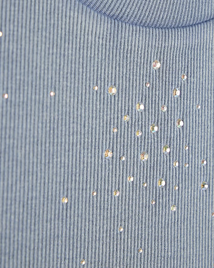 Girls Blue Scattered Embellished T-Shirt