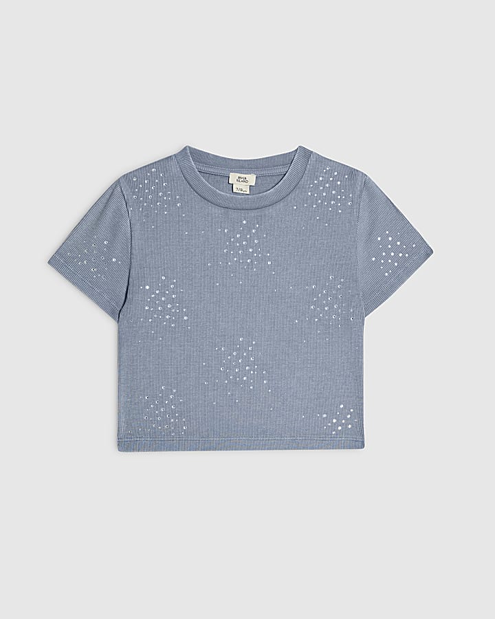 Girls Blue Scattered Embellished T-Shirt