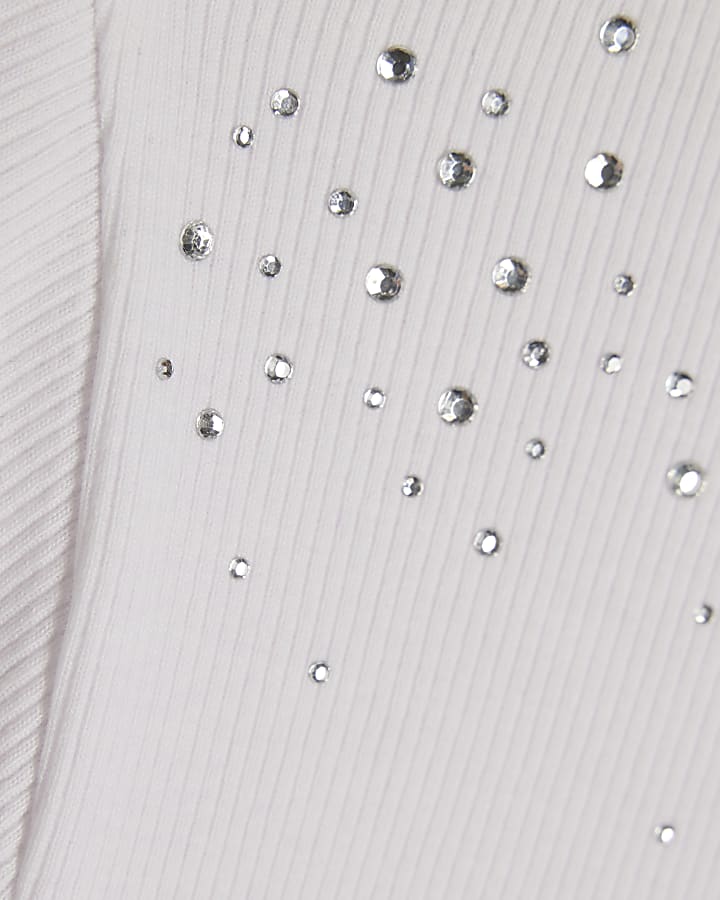 Girls White Scattered Embellished T-Shirt