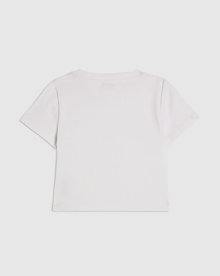Girls White Scattered Embellished T-Shirt