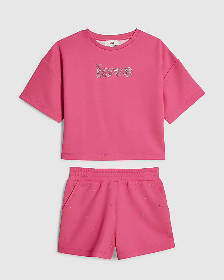 Girls Pink Premium T-Shirt  & Shorts Set