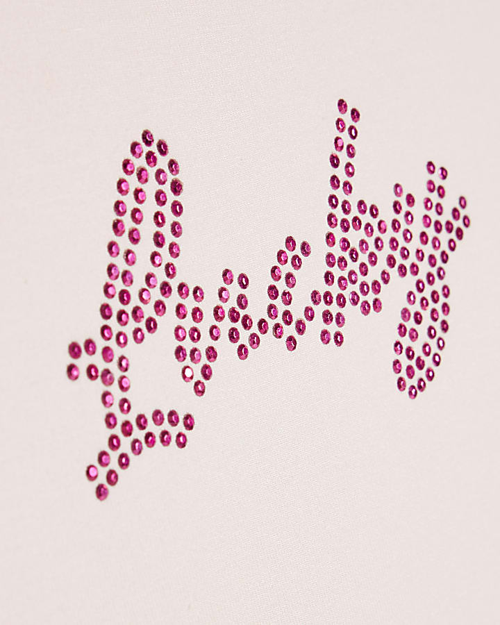 Girls Pink Side Stipe Bow Lucky T-Shirt