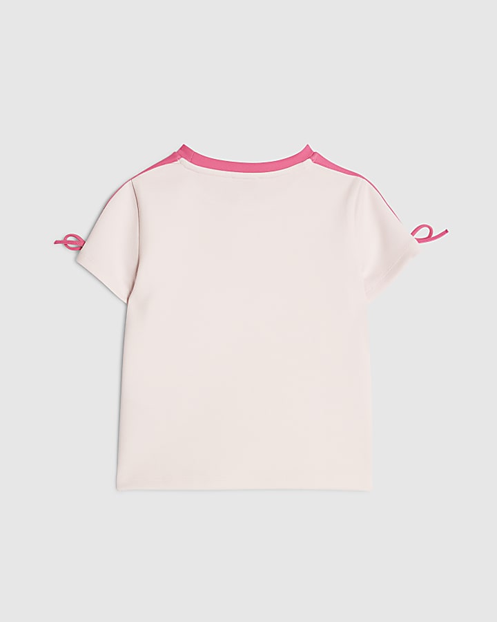 Girls Pink Side Stipe Bow Lucky T-Shirt