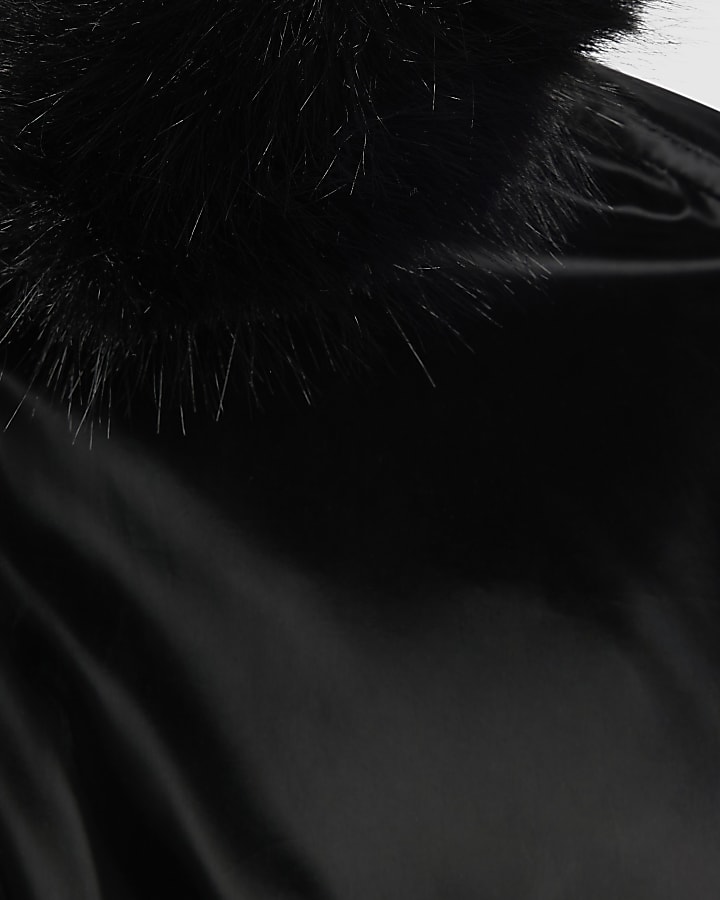 Girls Black High Shine Padded Bomber Jacket