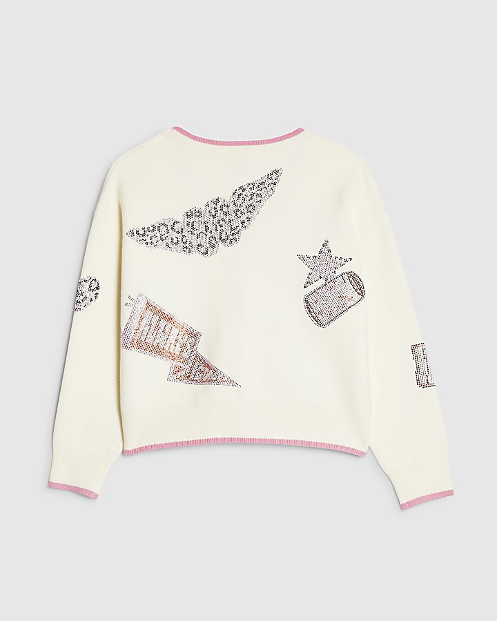 Girls Cream Varsity Cardigan