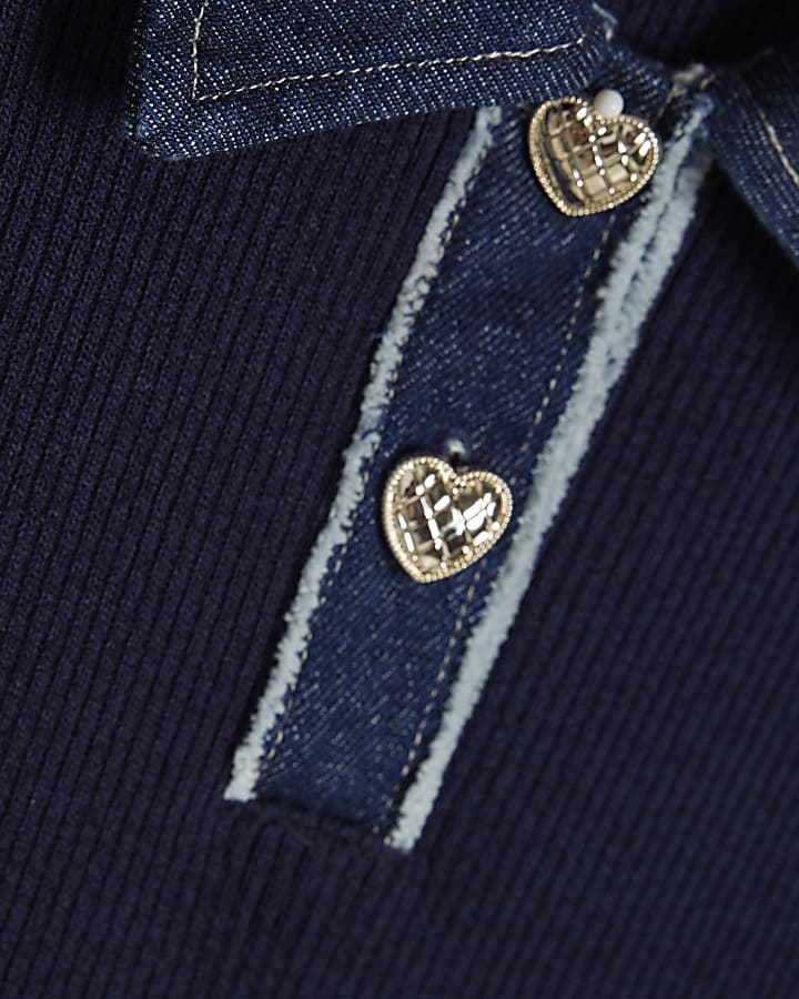 Girls Blue Denim Knit Hybrid Dress