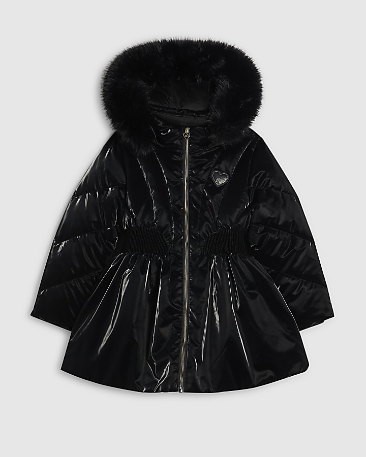 Girls Black Padded Rainmac