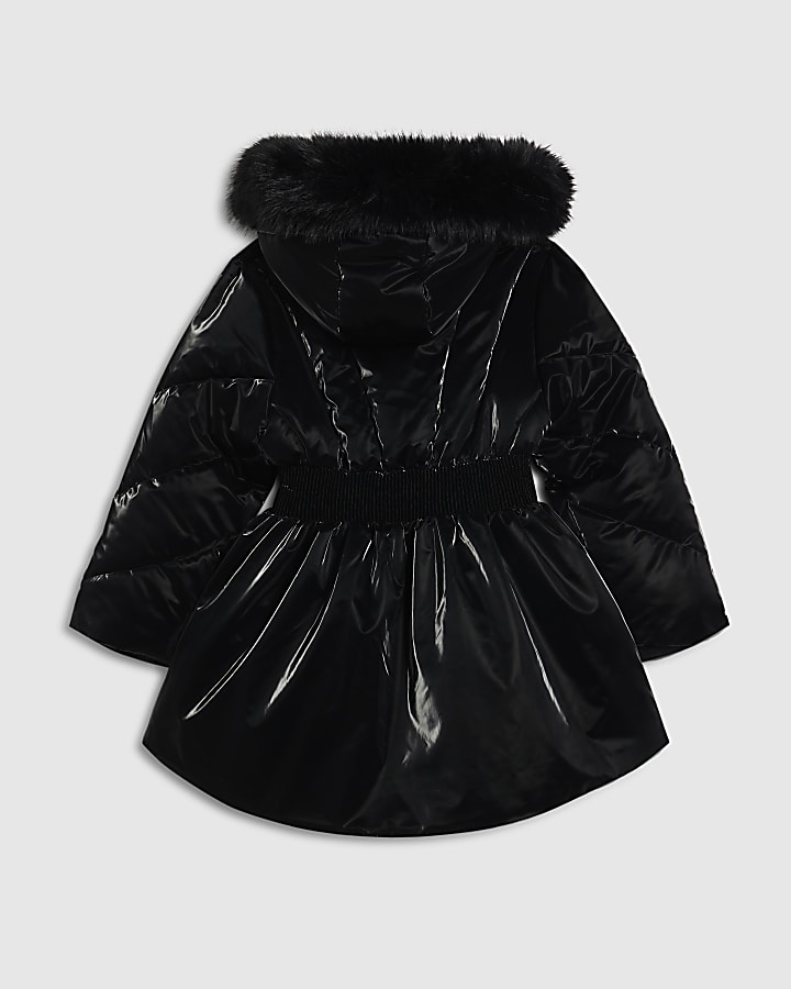 Girls Black Padded Rainmac