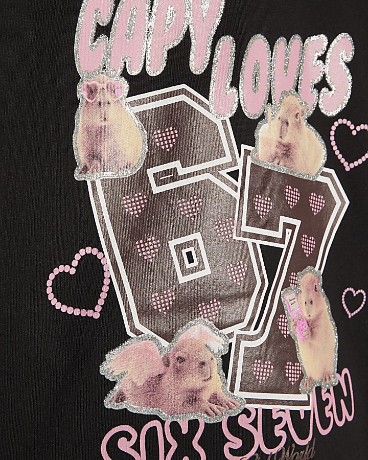 Girls Black 67 T-Shirt And Shorts Set