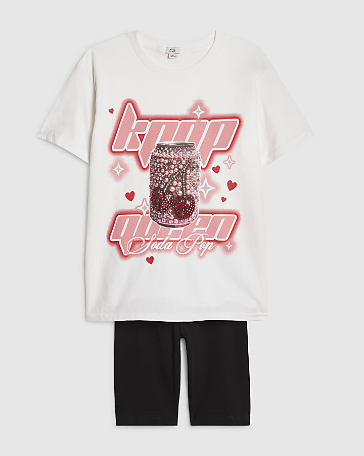Girls White Soda Queen T-Shirt Set