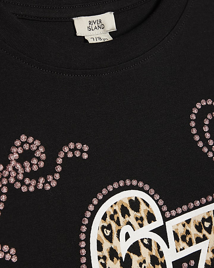 Girls Black Patchwork Six Seven Crop T-Shirt