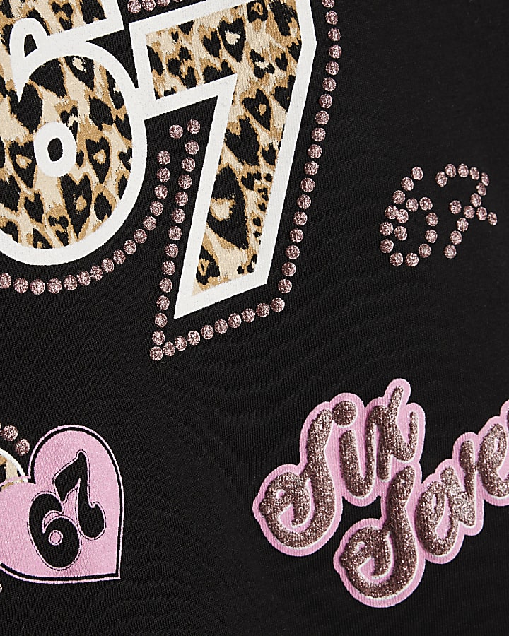 Girls Black Patchwork Six Seven Crop T-Shirt