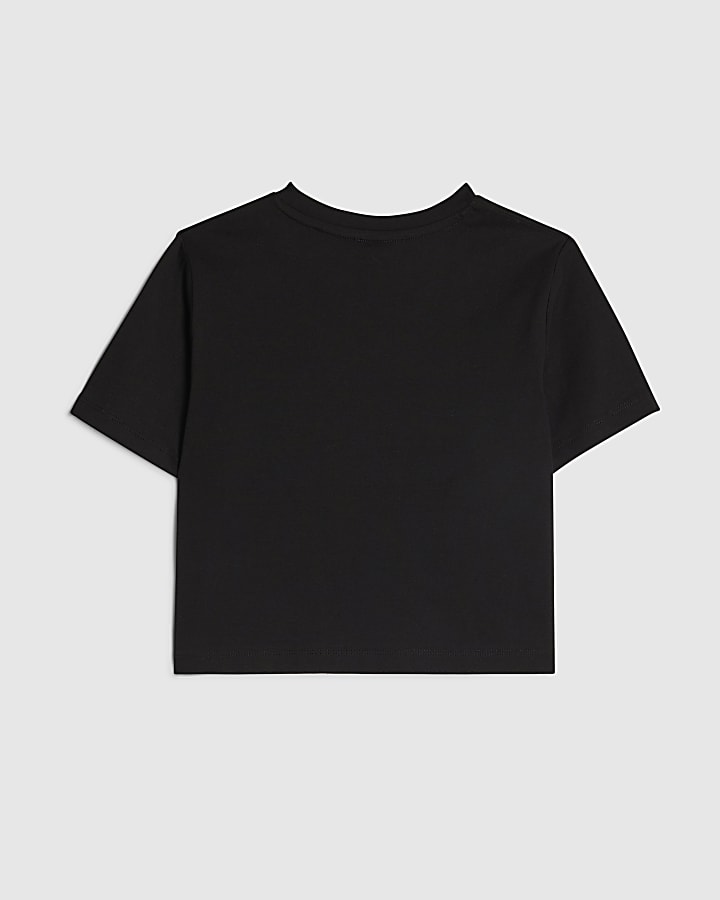 Girls Black Patchwork Six Seven Crop T-Shirt