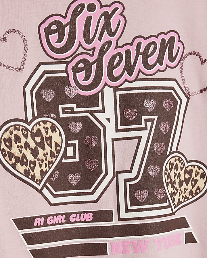 Girls Pink Leopard Six Seven Kick Flare Set