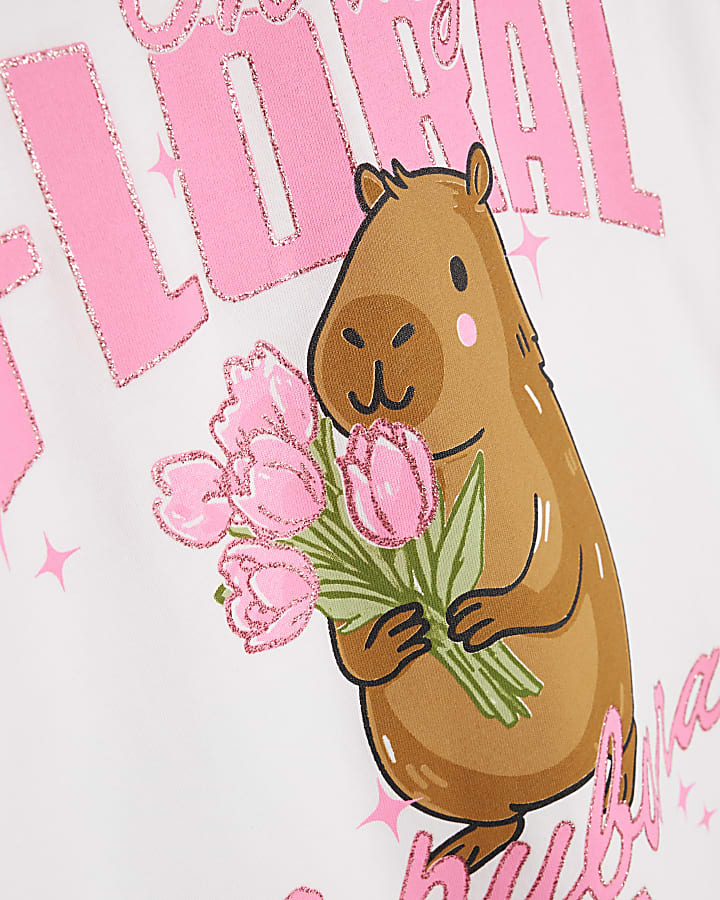 Girls White In My Floral Capybara Era T-Shirt