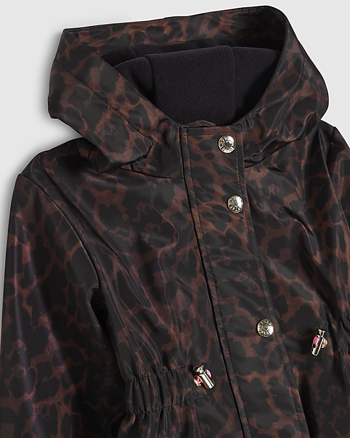 Mini Girls Brown Leopard Print Nylon Rainmac