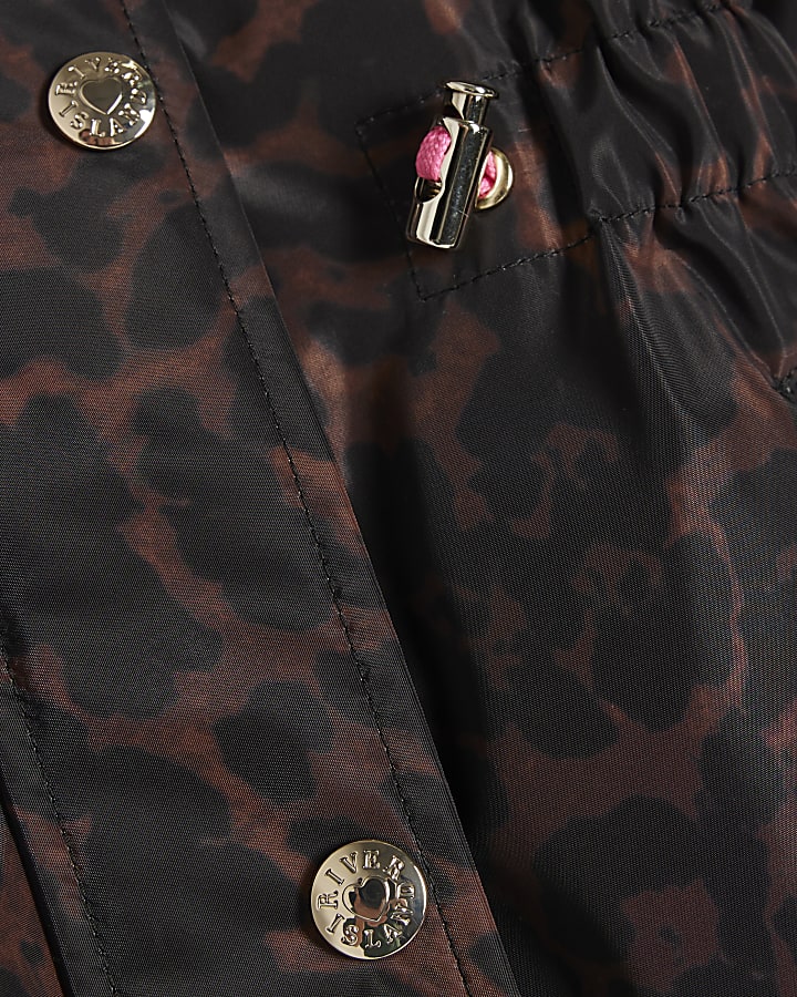 Mini Girls Brown Leopard Print Nylon Rainmac