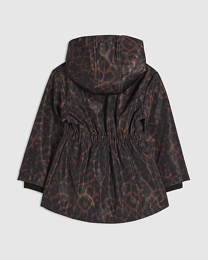 Mini Girls Brown Leopard Print Nylon Rainmac