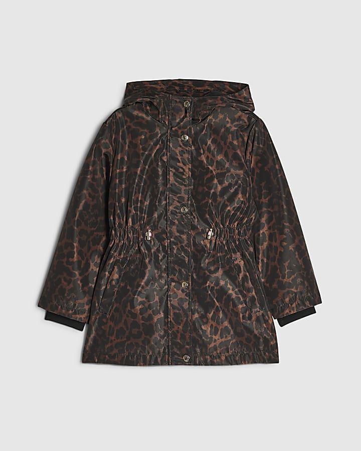 Girls Brown Leopard Print Nylon Rainmac