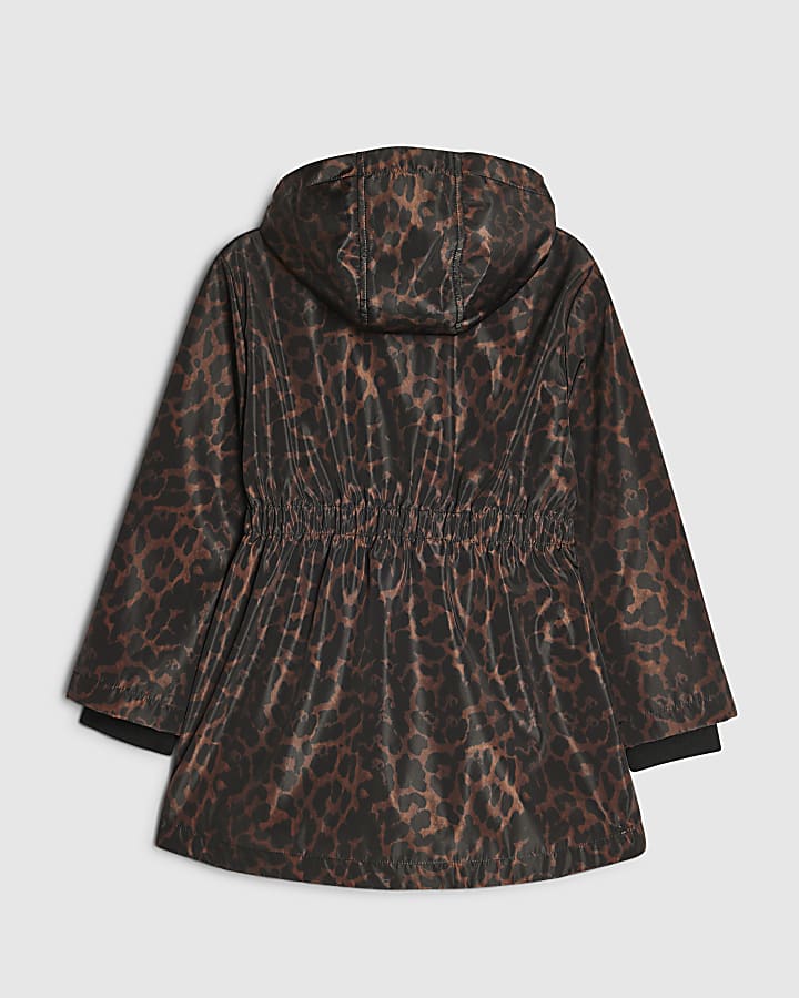 Girls Brown Leopard Print Nylon Rainmac