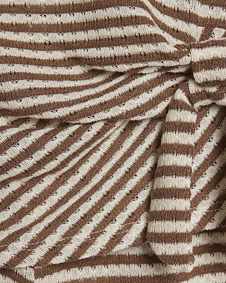 Girls Brown Stripe Textured Wrap T-shirt Set