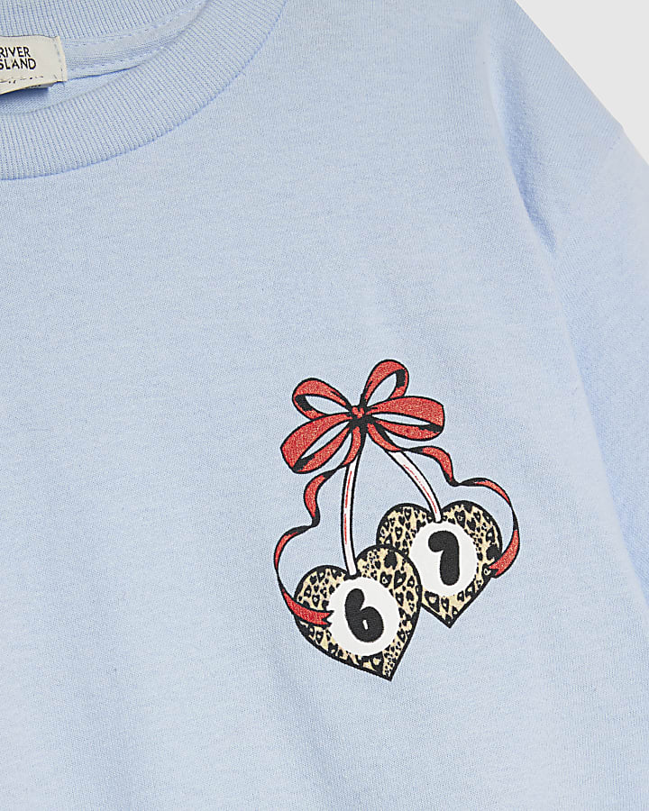 Girls Blue Leopard Girls Club 67 T-Shirt Set