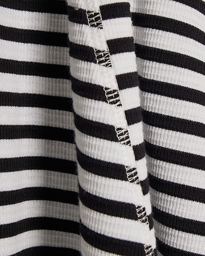 Girls Navy Stripe Ruched Ribbed Dress