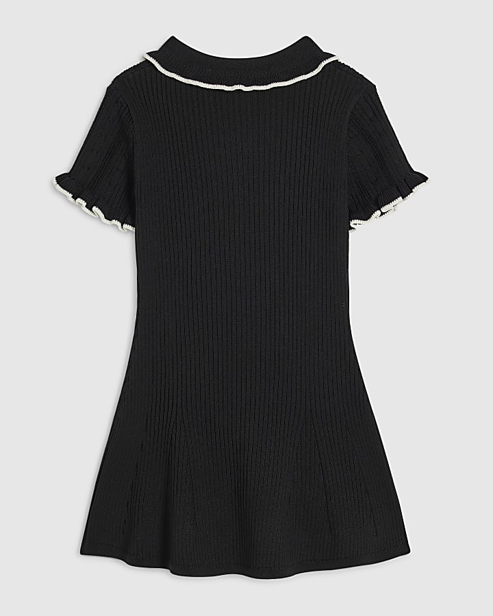Mini Girls Black Scallop Knitted Dress